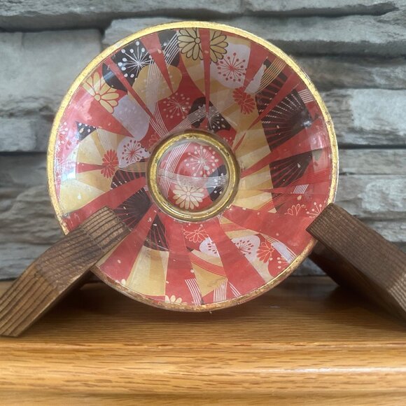 🌸 Japanese Fan Reverse Decoupage Glass Bowl – 5" Ring Dish – Gold Rim –Handmade - Picture 1 of 3